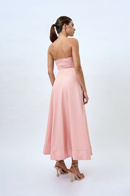 Alessia Gather Strapless Midi Dress - Pink