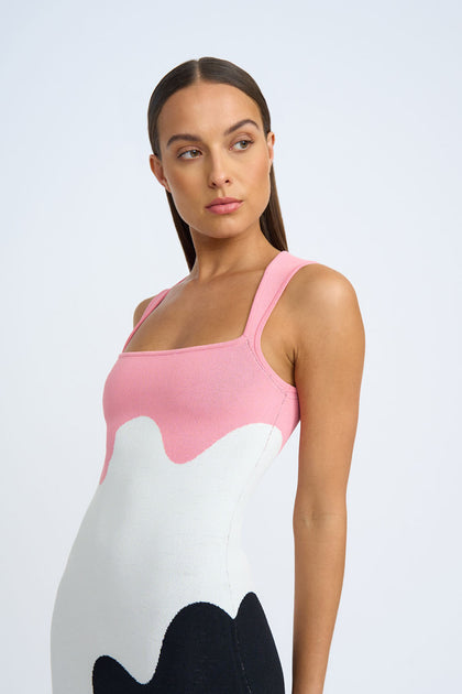 Dahlia Knit Midi Dress | Final Sale - Pink Ivory Black  BY JOHNNY.
