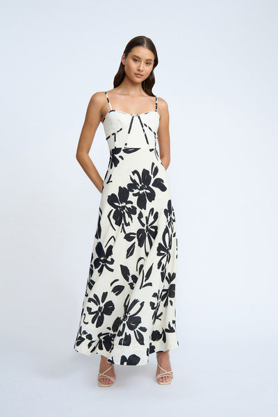 Fia Linen Floral Dress | Final Sale - Ivory Black