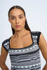 Monochrome Stitch Knit Dress - Black Grey Ivory