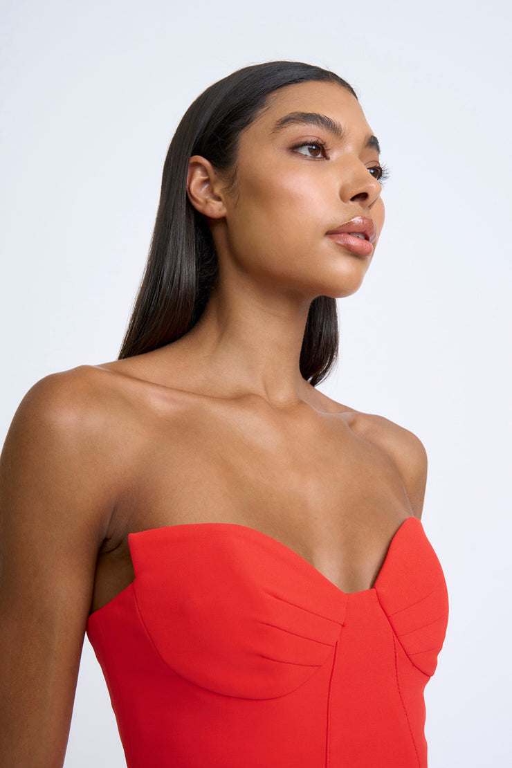 Sahana Shell Shape Strapless Midi Dress | Final Sale - Scarlette Red