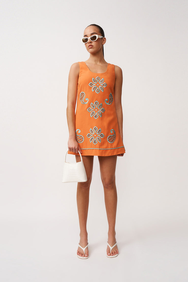 Alfresco Embroidery Mini Dress | Final Sale - Orange Aqua