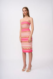 Melina Mosaic Midi Dress - Pink Red Multi