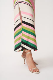 Lola Stripe One Shoulder Dress - Ivory Green Black Multi