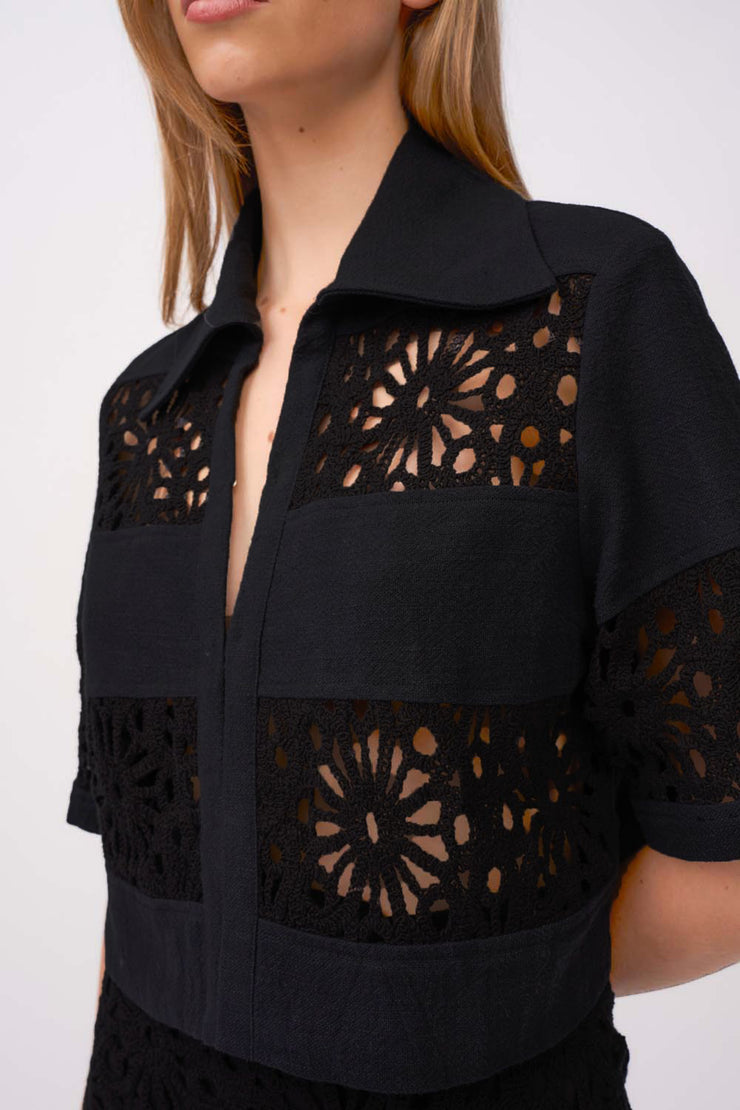 Nero Flora Cropped Shirt - Black