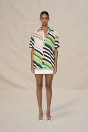 Noah Stripe Sun Shirt - Green Pink Black Multi