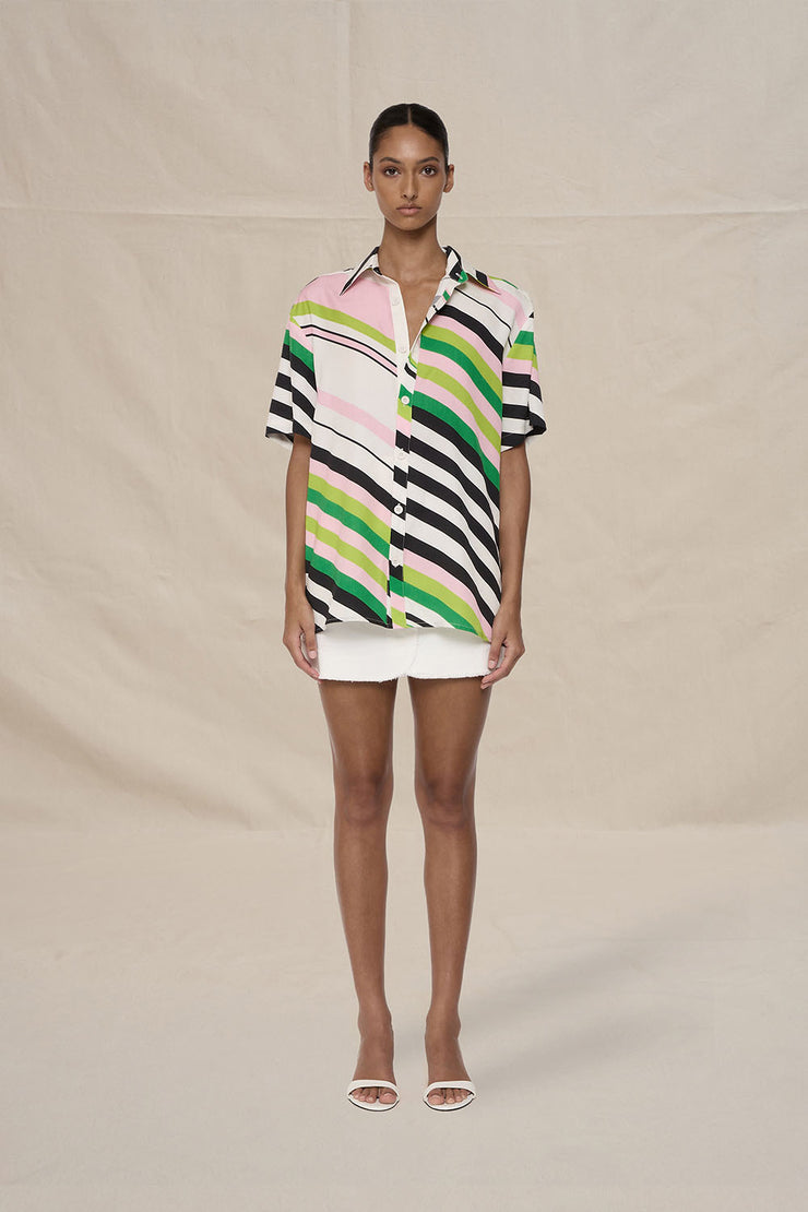 Noah Stripe Sun Shirt - Green Pink Black Multi