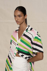 Noah Stripe Sun Shirt - Green Pink Black Multi