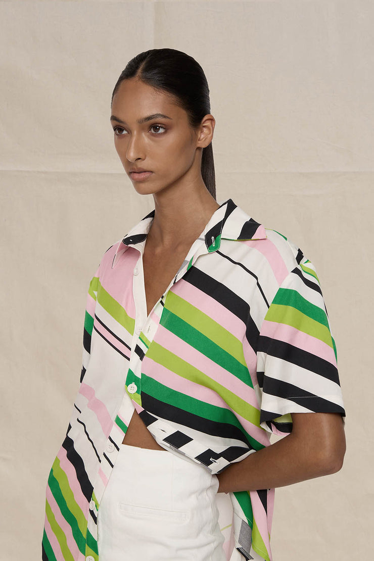 Noah Stripe Sun Shirt - Green Pink Black Multi