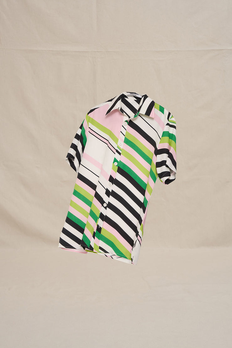 Noah Stripe Sun Shirt - Green Pink Black Multi