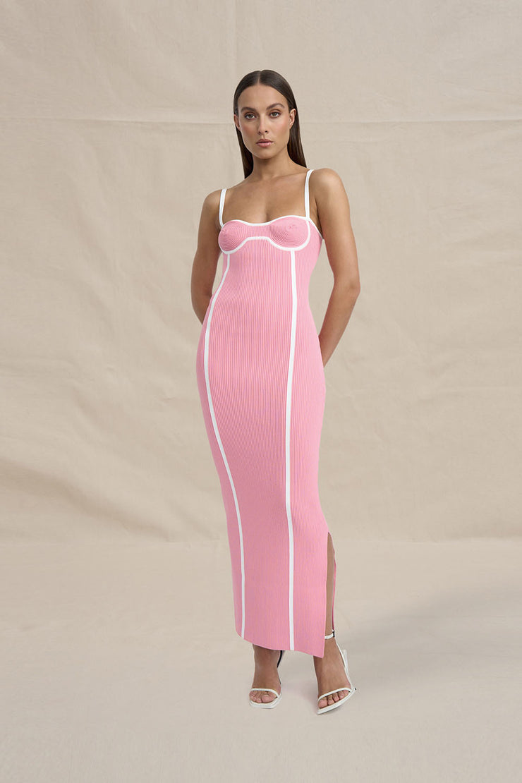 Nautilus Swirl Knit Midi Dress - Pink BY JOHNNY. Nautilus Swirl Knit Midi Dress - Pink BY JOHNNY.