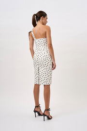 Anaya Asymmetric Spot Midi Dress - Ivory Black