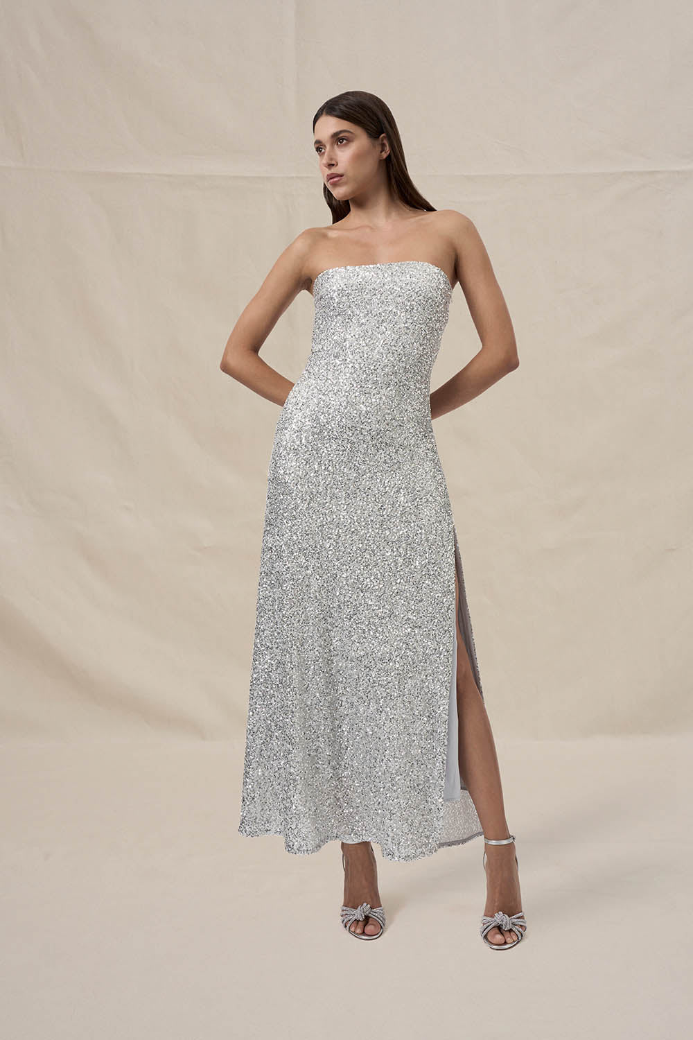 sachin and babi light blue dress Silver Quiz Sequin Bow Mini Dress main image 1