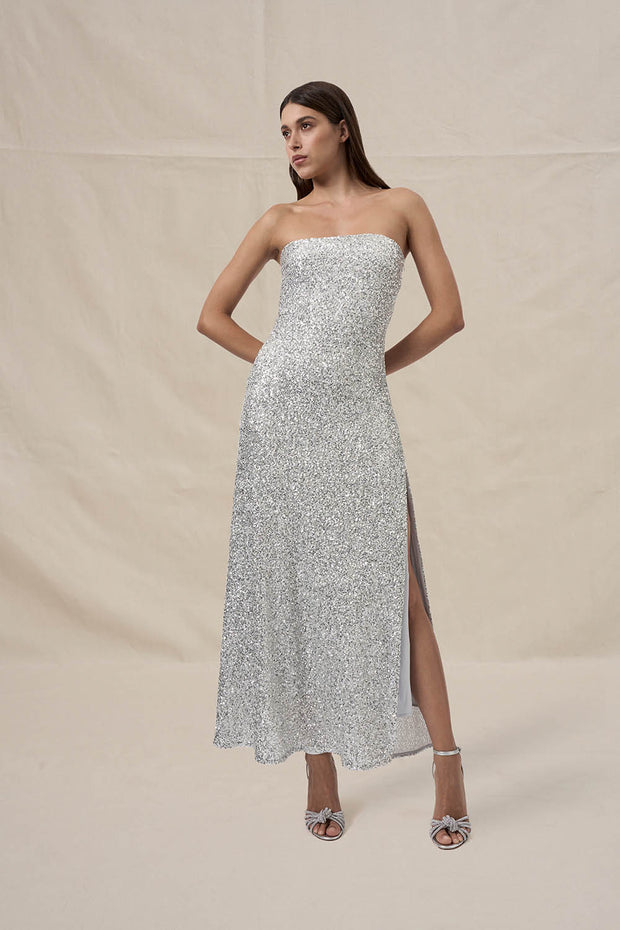 Skylar Sequin Long Line Dress - Brushed Silver