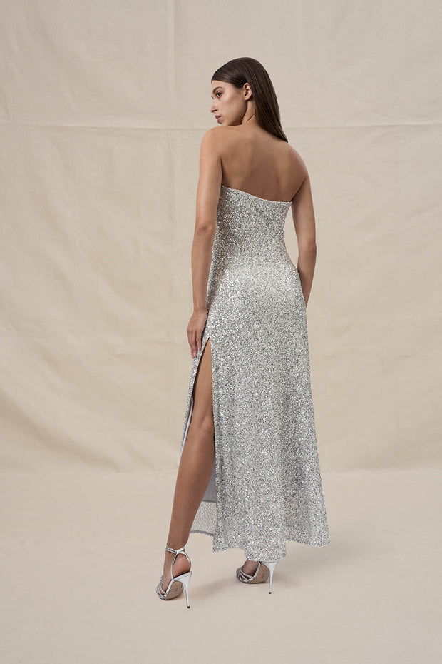 Skylar Sequin Long Line Dress - Brushed Silver