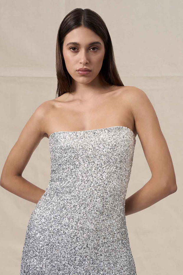 Skylar Sequin Long Line Dress - Brushed Silver