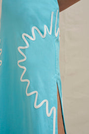 Oasis One Shoulder Maxi Dress - Ivory Aqua Blue