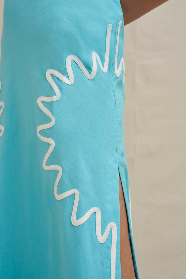 Oasis One Shoulder Maxi Dress - Ivory Aqua Blue