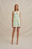 Painted Palm Contrast Mini Dress - Yellow Blue Ivory