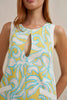 Painted Palm Contrast Mini Dress - Yellow Blue Ivory