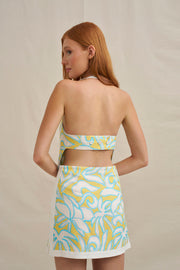 Painted Palm Shell Top - Yellow Blue Ivory