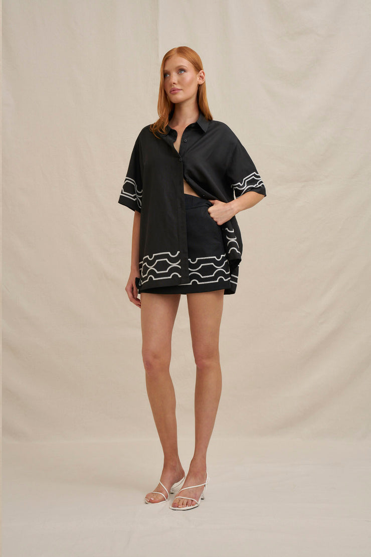 Paradise Palm Sun Shirt - Ivory Black