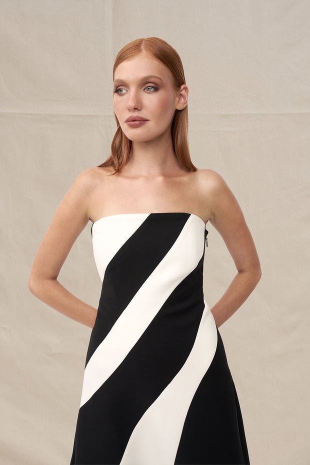 Louise Panel Strapless Midi Dress - Ivory Black