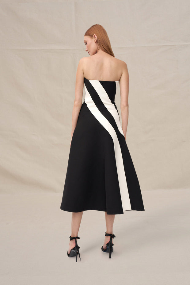 Louise Panel Strapless Midi Dress - Ivory Black