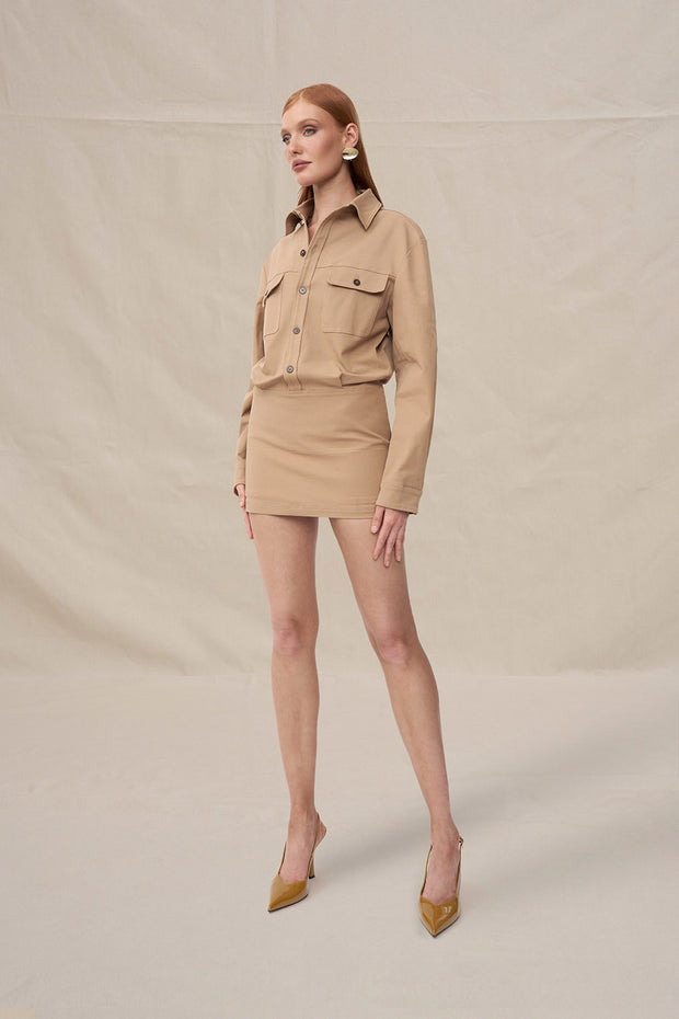 Gabriella Shirt Mini Dress - Biscuit
