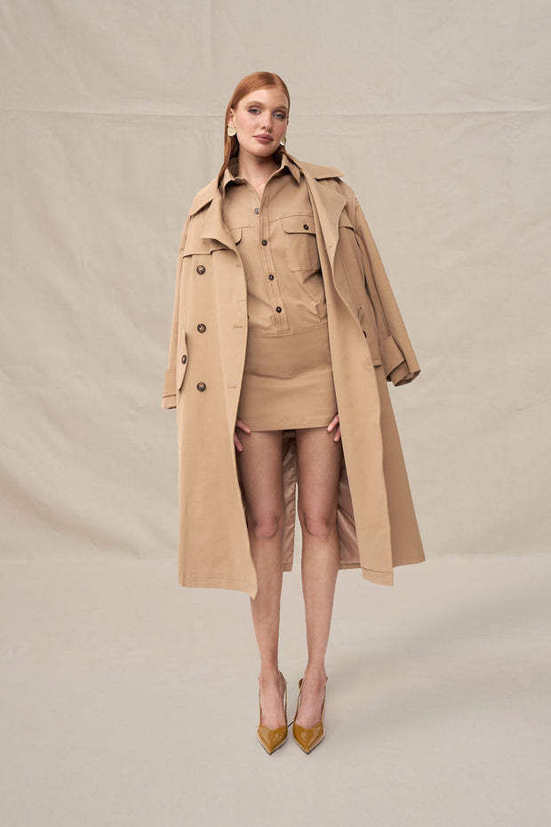 Gabriella Shirt Mini Dress - Biscuit