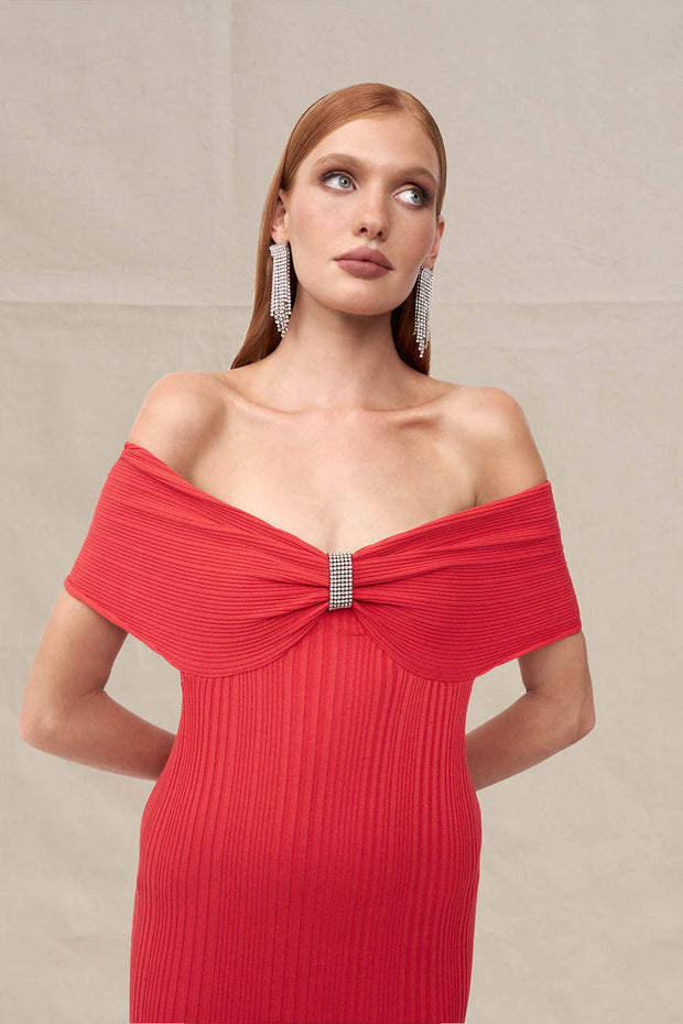 Cecily Knit Midi Dress - Red