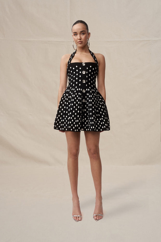 Polka Knit Mini Dress - Ivory Black