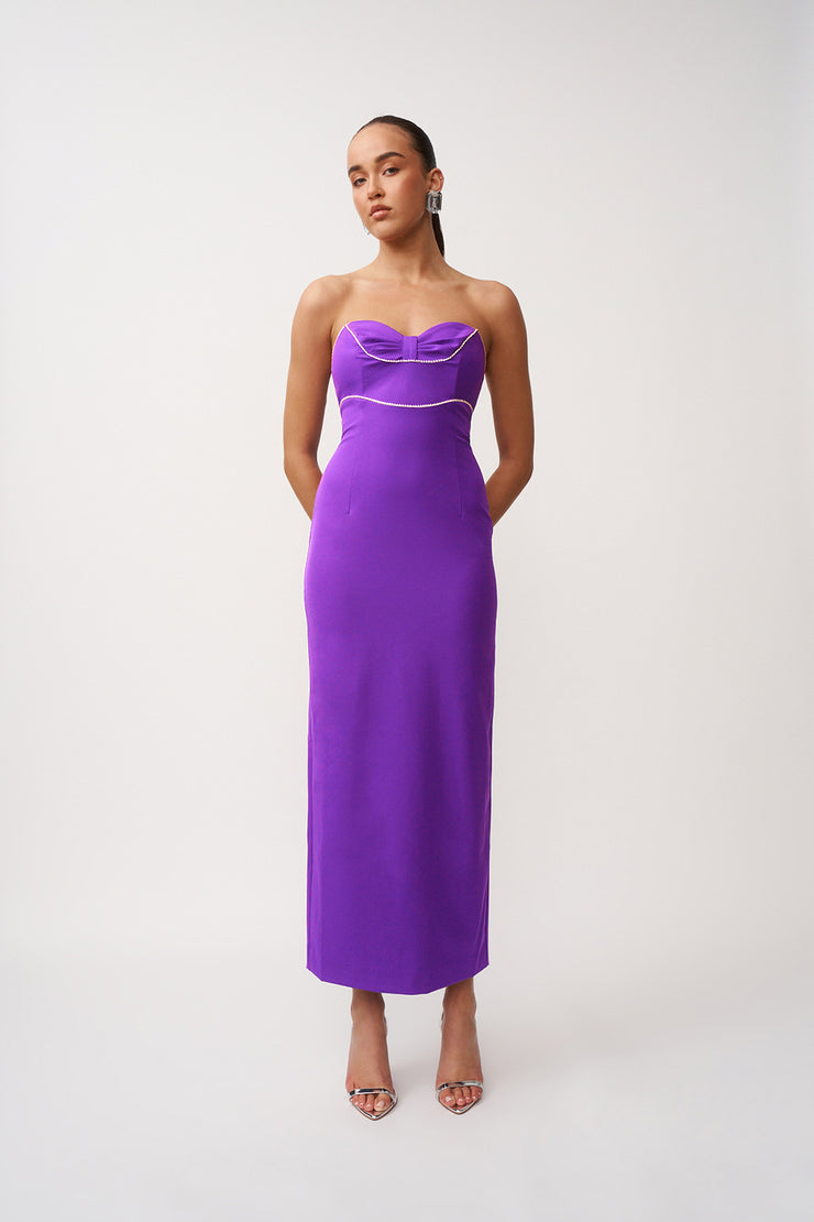 Audrey Twist Strapless Ankle Dress - Purple