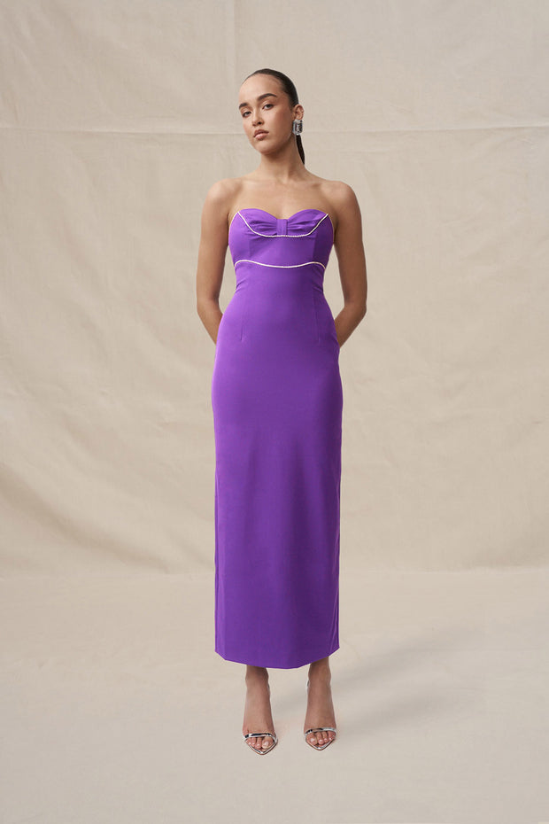 Audrey Twist Strapless Ankle Dress - Purple