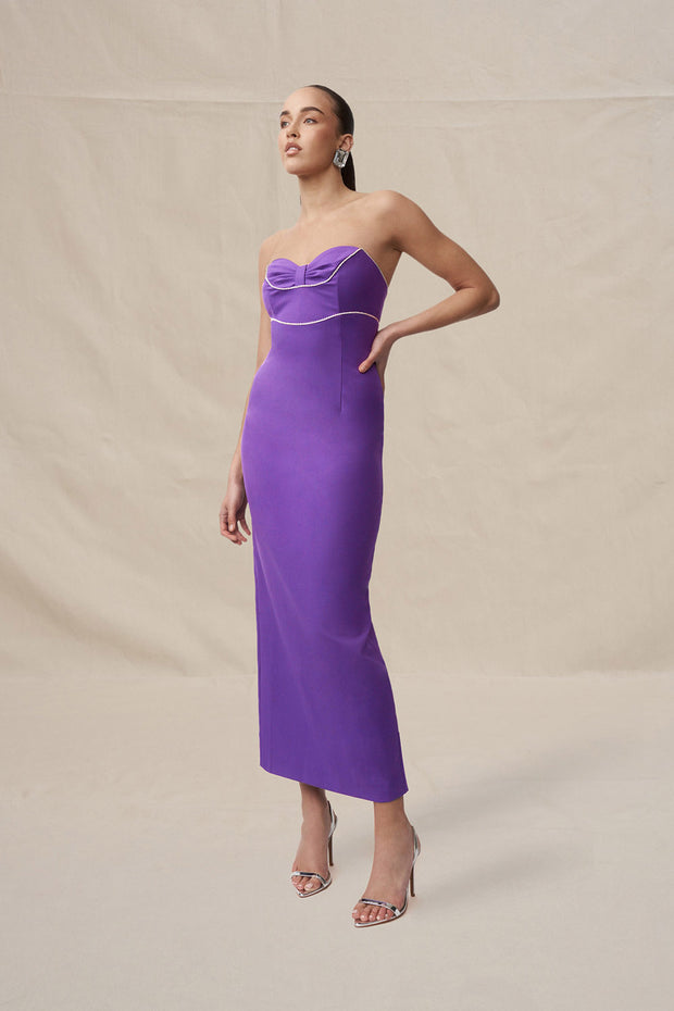 Audrey Twist Strapless Ankle Dress - Purple