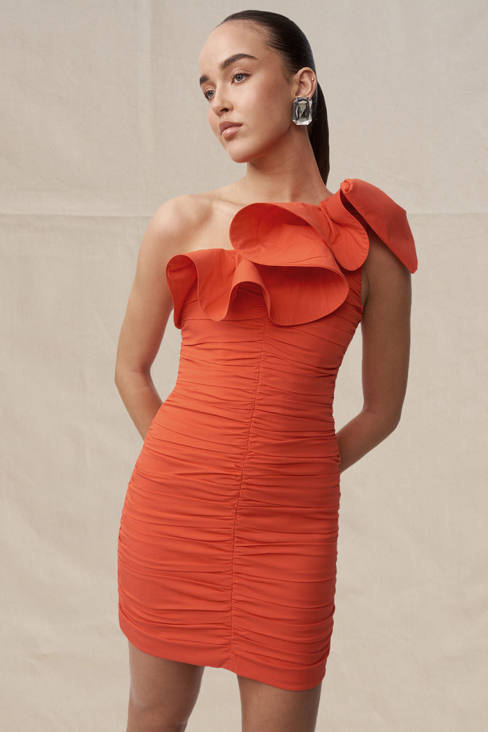 Jackie Asymmetric Mini Dress - Red BY JOHNNY. Jackie Asymmetric Mini Dress - Red BY JOHNNY.