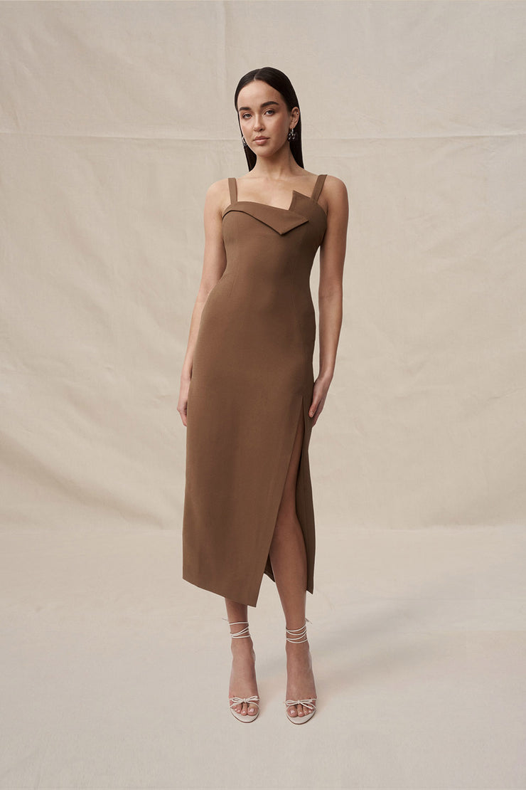Phillipa Fold Contrast Midi Dress | Final Sale - Chocolate Brown