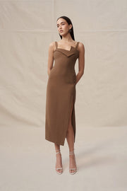 Phillipa Fold Contrast Midi Dress | Final Sale - Chocolate Brown