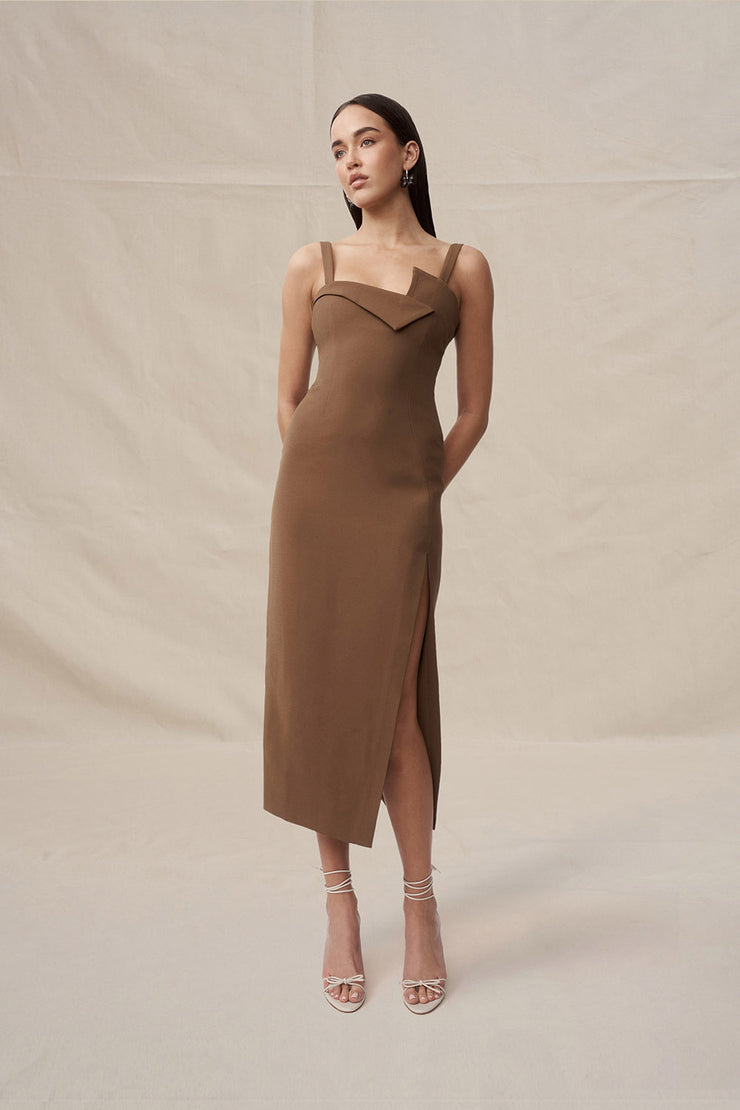 Phillipa Fold Contrast Midi Dress | Final Sale - Chocolate Brown