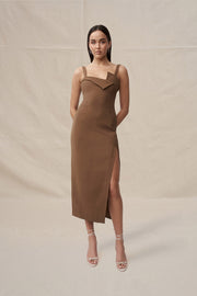 Phillipa Fold Contrast Midi Dress | Final Sale - Chocolate Brown