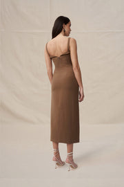 Phillipa Fold Contrast Midi Dress | Final Sale - Chocolate Brown
