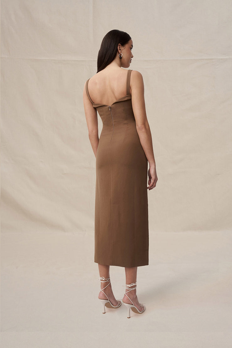 Phillipa Fold Contrast Midi Dress | Final Sale - Chocolate Brown