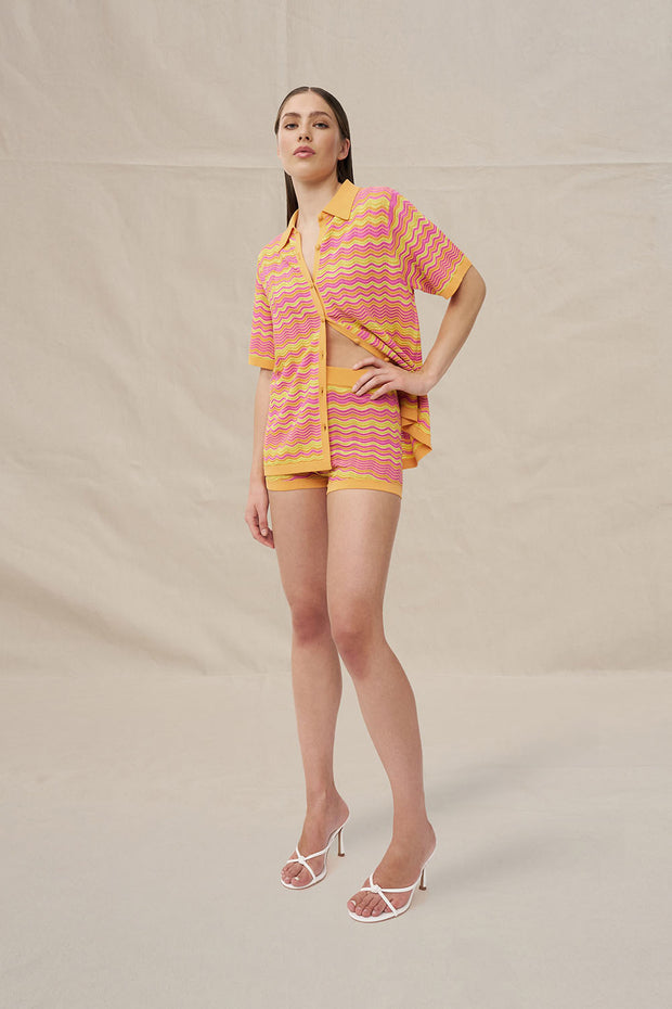 Ripple Stripe Knit Short - Mango Yellow Pink