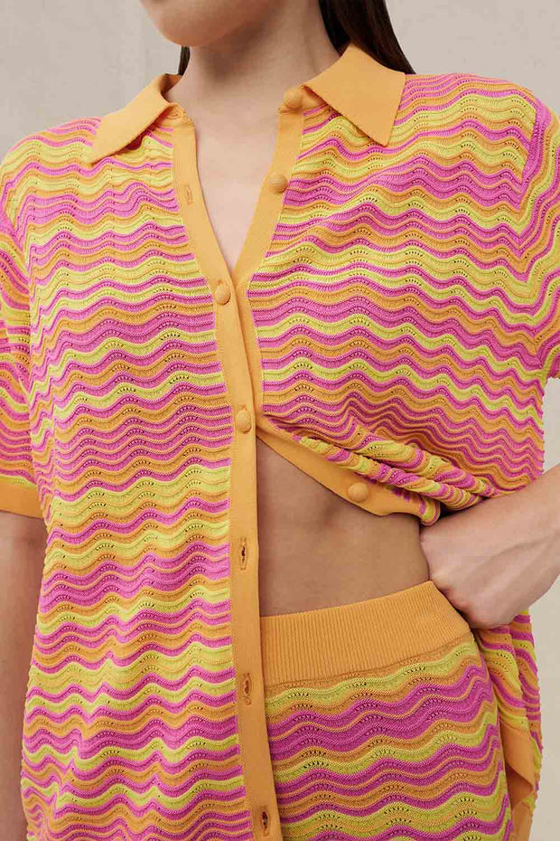 Ripple Stripe Knit Short - Mango Yellow Pink
