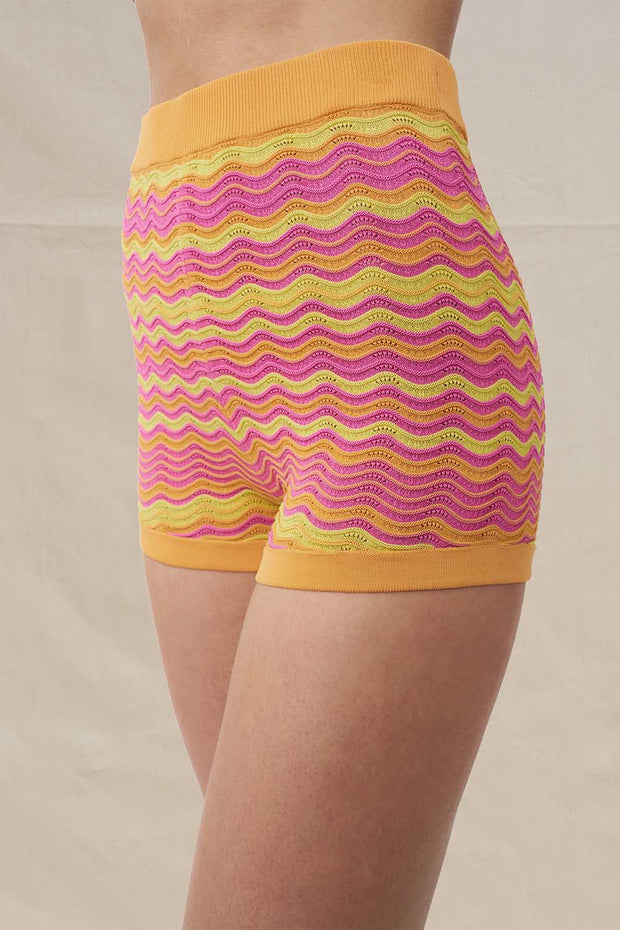Ripple Stripe Knit Short - Mango Yellow Pink