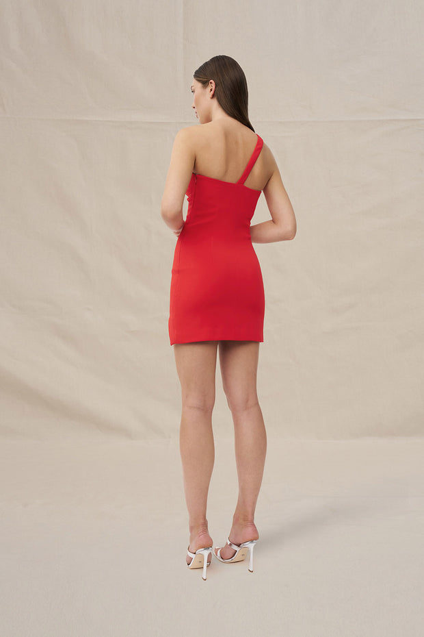 Sharp One Shoulder Mini Dress - Red