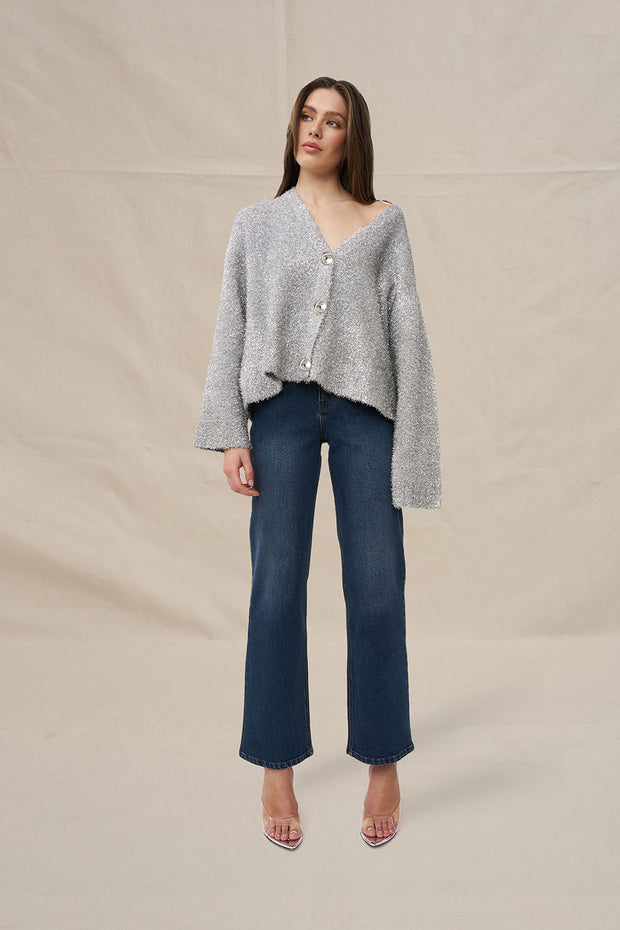 Chrome Knit Oversized Cardi - Silver