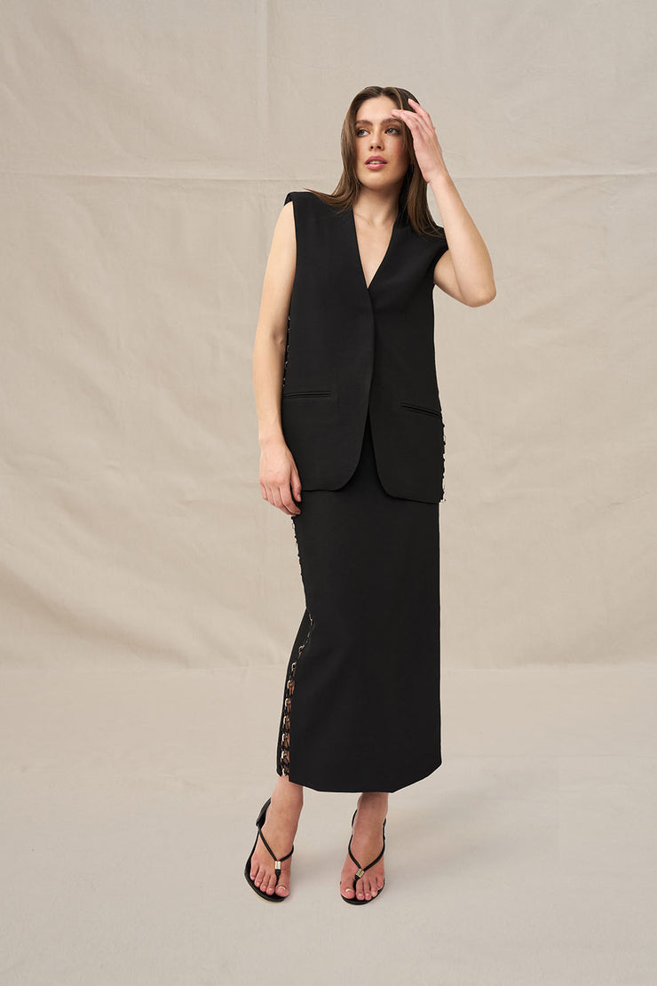 Chain Trim Longline Vest - Black