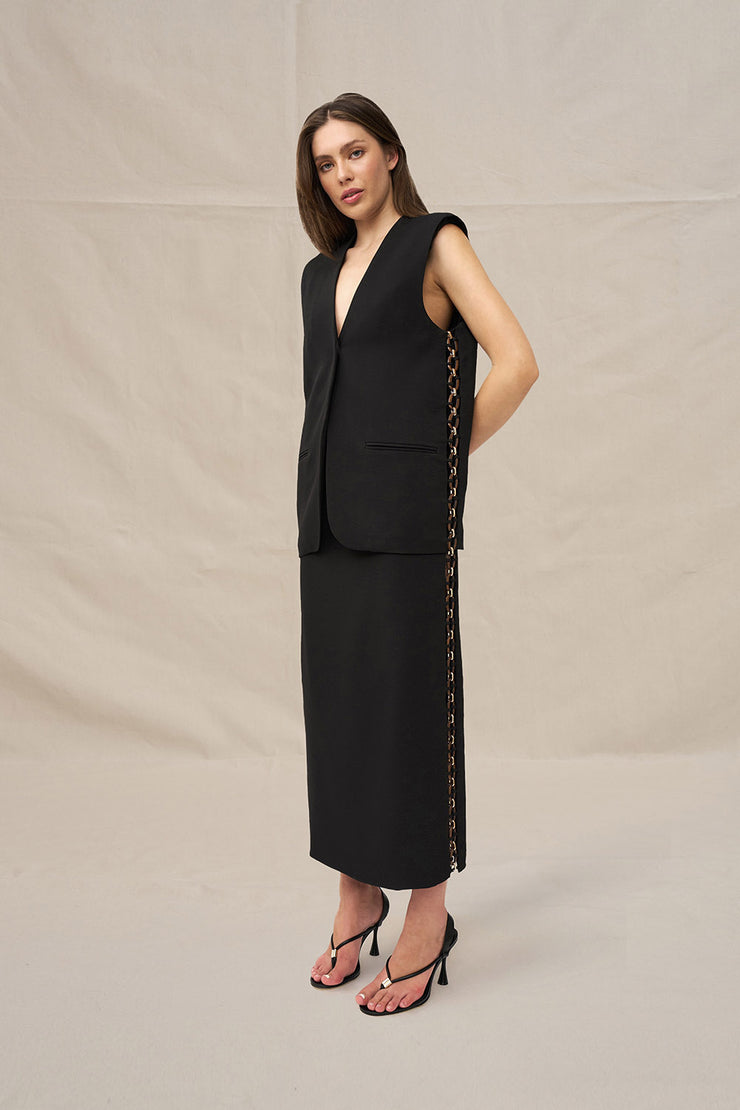 Chain Trim Longline Vest - Black