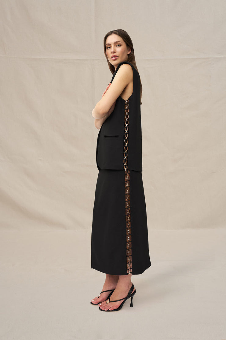 Chain Trim Longline Vest - Black